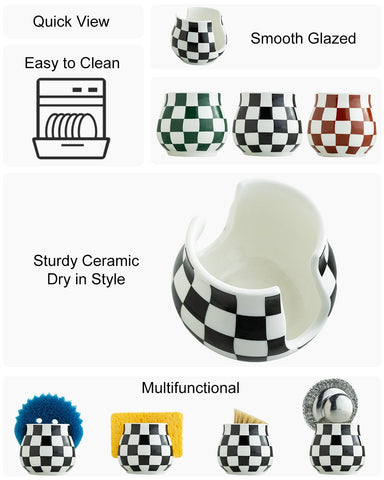 Soporte Zoeeker para fregadero con cuadros negros y blancos, ideal para esponjas y pequeños accesorios.