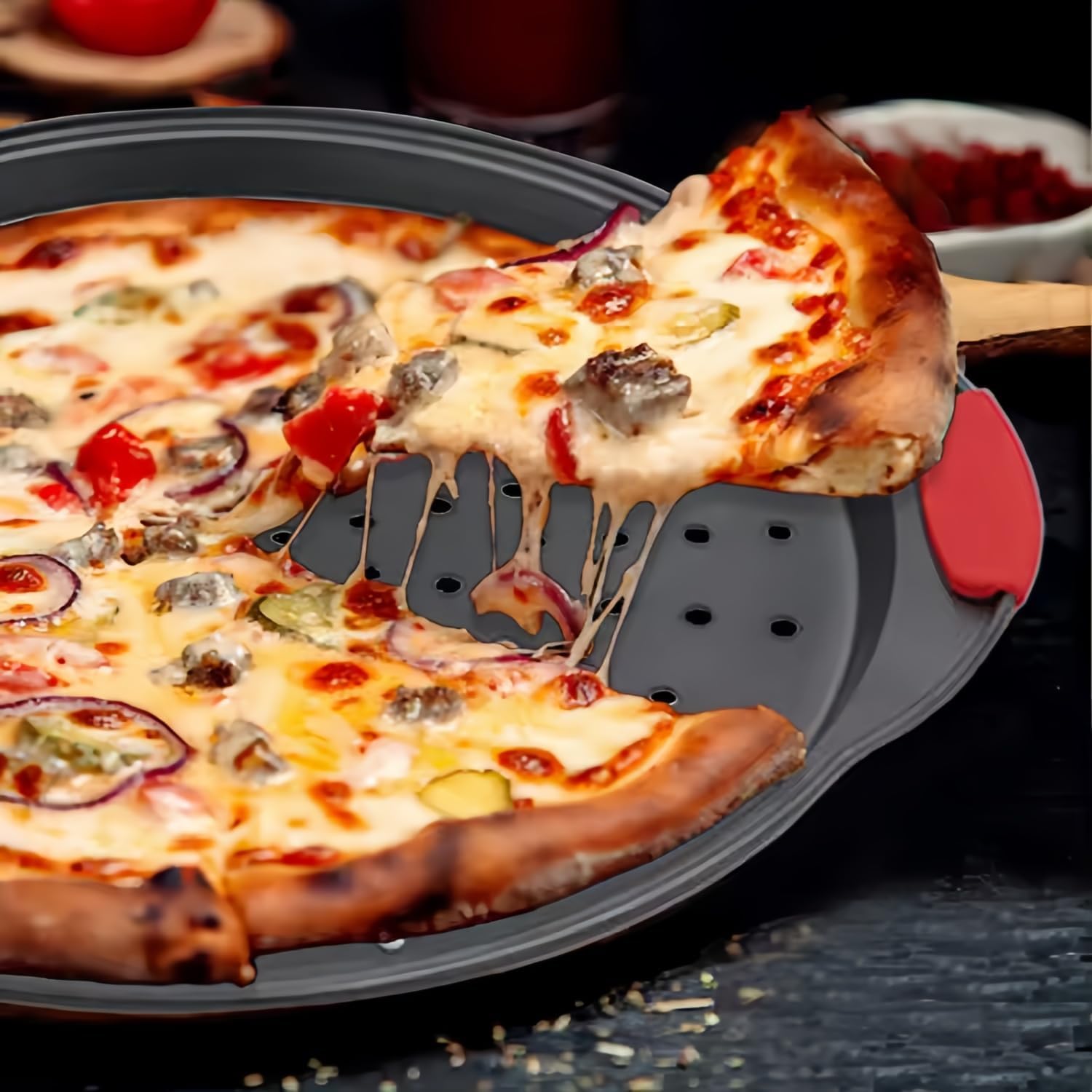ZOEHROWS pizza pan agujeros para ventilación y cocción uniforme.