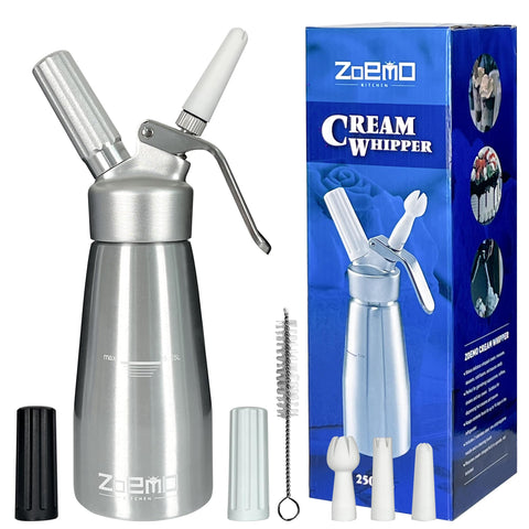 Zoemo dispensador de crema batida con cuerpo de acero, uso profesional.