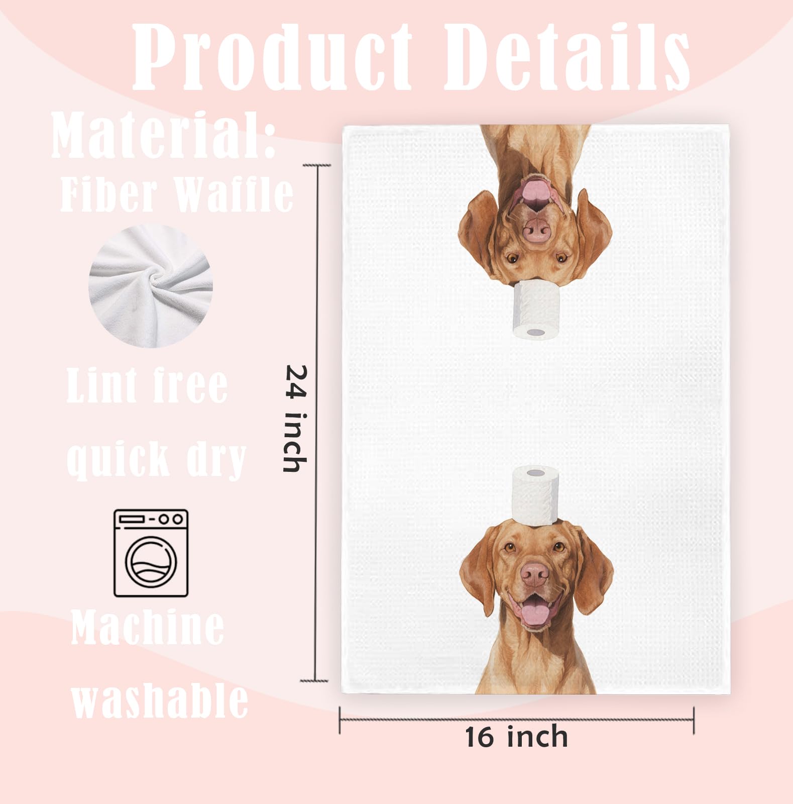 Toallas 16x24 ZOFGUO Vizsla, aptas para lavado frecuente