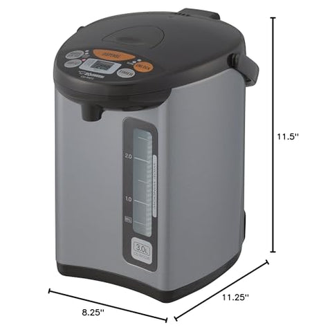 Zojirushi CD-WCC30 acabado plateado con detalles marrón oscuro para cocinas modernas.