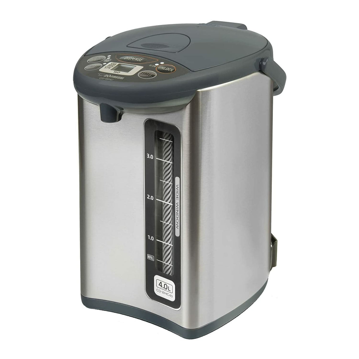 Zojirushi CD-WHC40XH frente del calentador, diseño compacto y práctico.