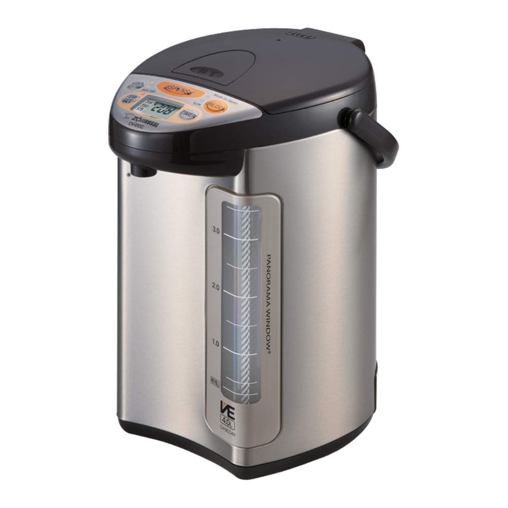 Zojirushi hervidor híbrido frente de cocina, listo para preparar té y bebidas calientes.