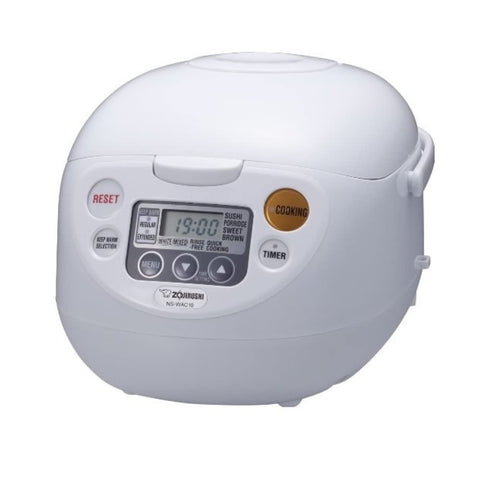 Frente de la Zojirushi NS-WAC10-WD: olla de cocción para arroz con calentamiento uniforme.