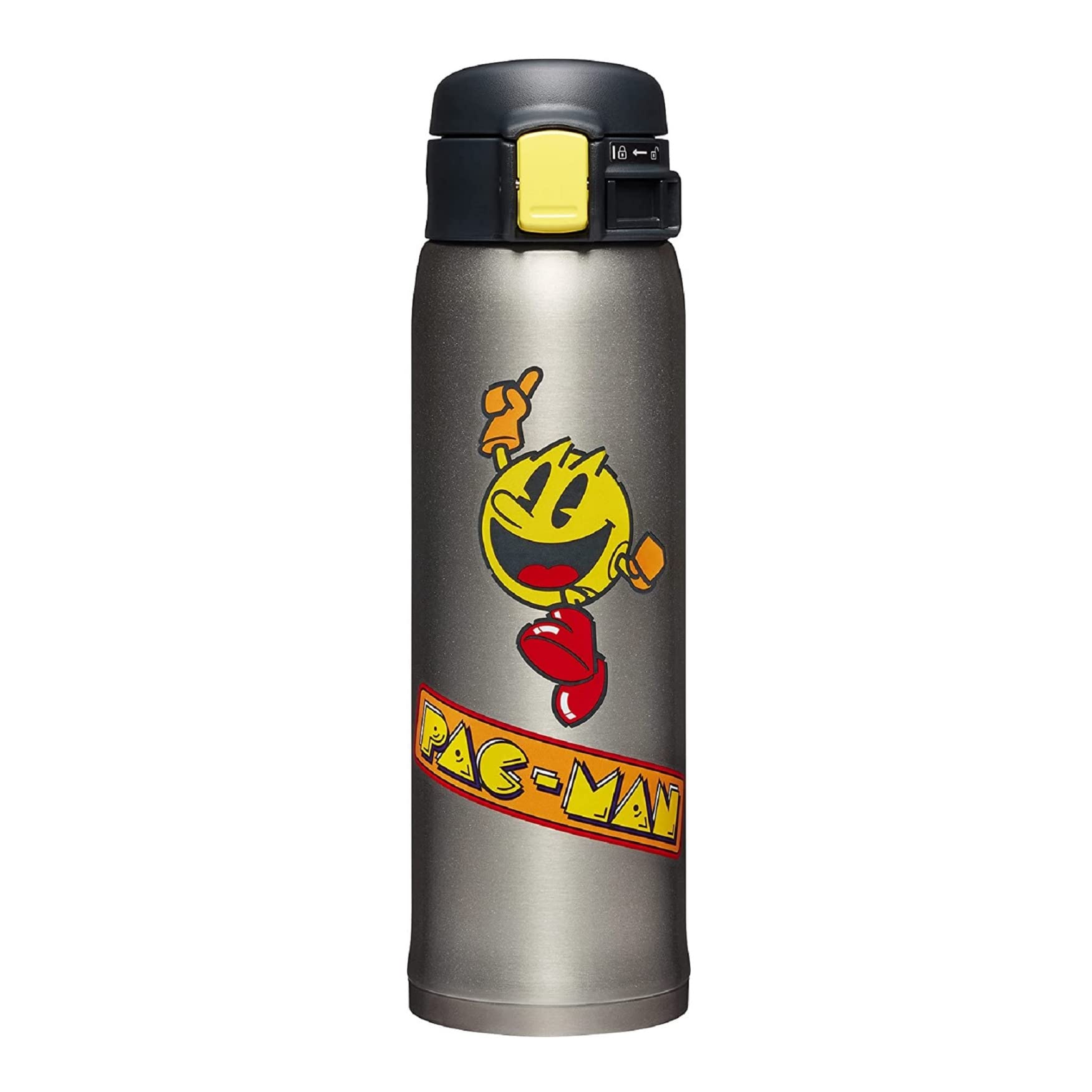 Zojirushi SM-SHE48PAXA con diseño PAC-MAN en exterior, ideal para empezar el día con estilo.
