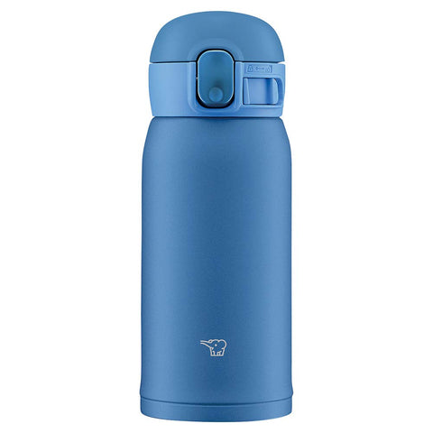 Botella termica Zojirushi SM-WA36-AA azul, vista frontal, conserva bebidas calientes o frías.