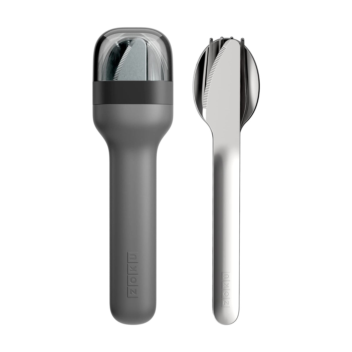 ZOKU juego de cubiertos portátil gris carbón para comer sobre la marcha.