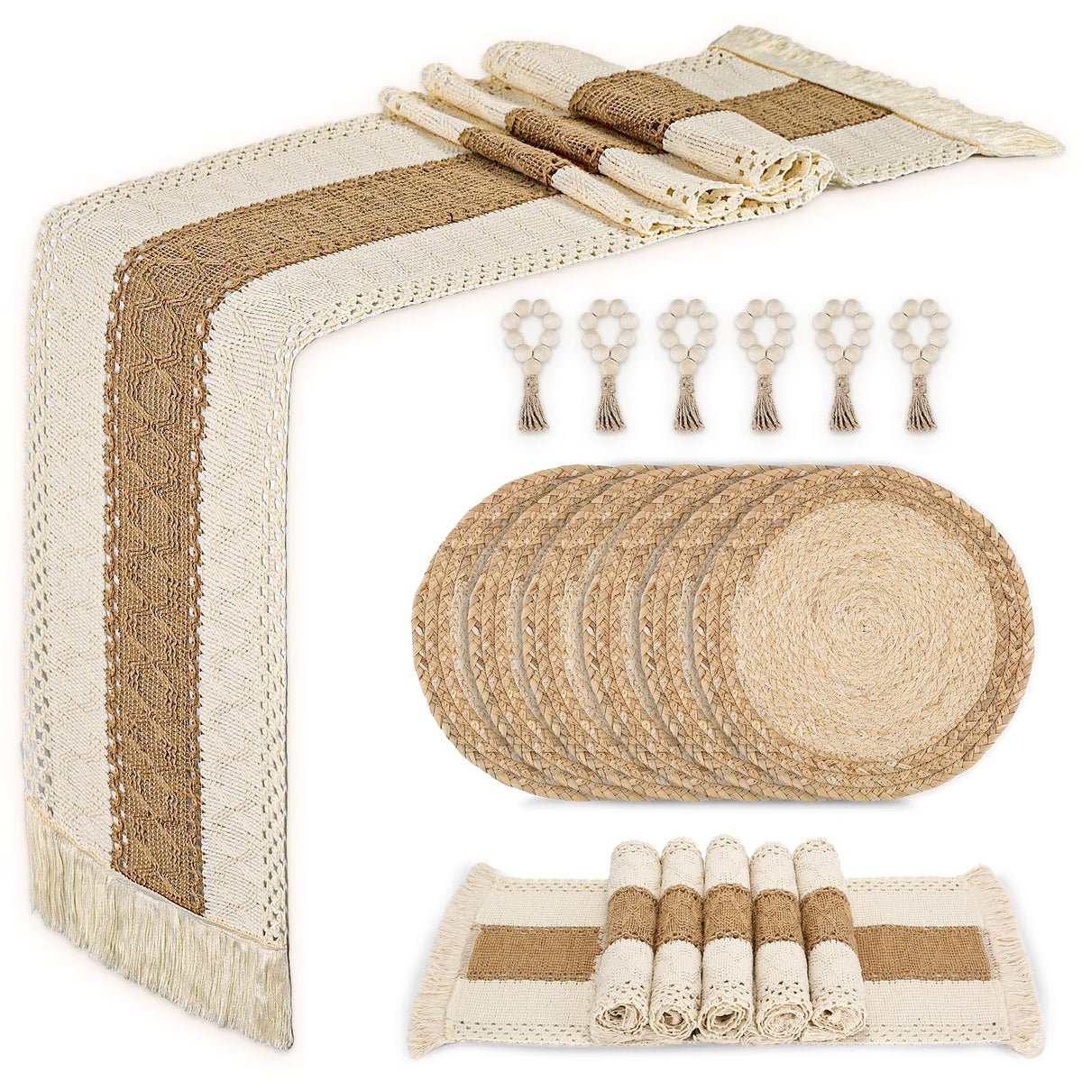 Zology set de manteles con placas cargador para mesa, estilo boho y protección.