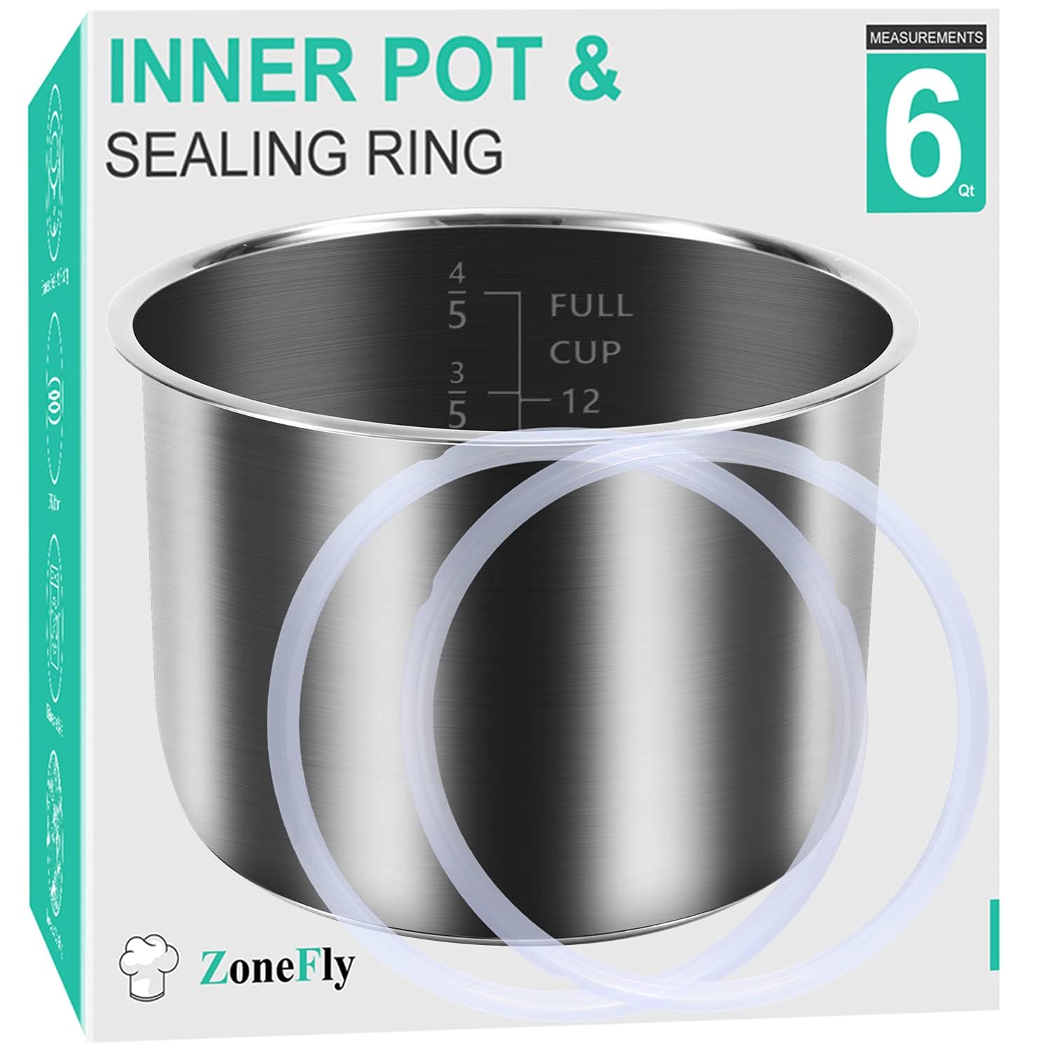 ZoneFly olla interior acero inoxidable 6 cuartos, compatible con olla de presión para cocción segura.
