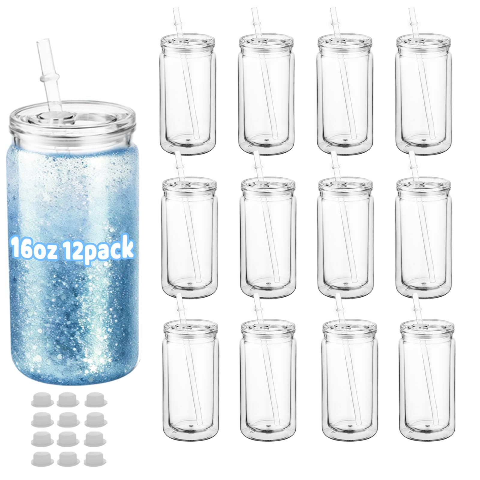 Vaso ZoneGrace con globo de nieve acrílico 16 oz, ideal para bebidas frías y brillo decorativo.