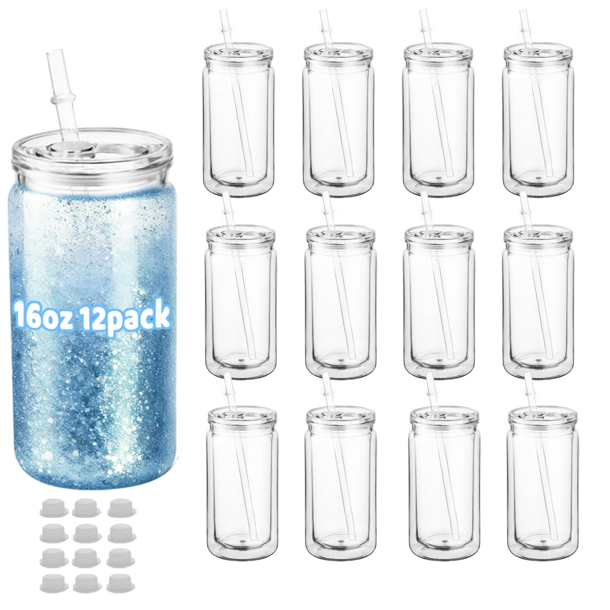 Vaso ZoneGrace con globo de nieve acrílico 16 oz, ideal para bebidas frías y brillo decorativo.