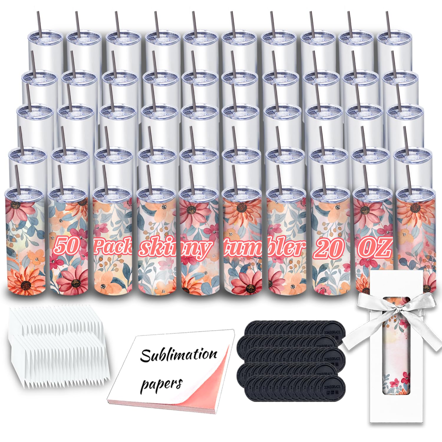 Vaso sublimación ZONEGRACE 20 oz recto blanco con tapa, ideal para regalos personalizados.