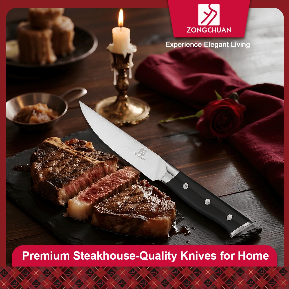Cuchillo Zongchuan serrado con borde afilado para carnes