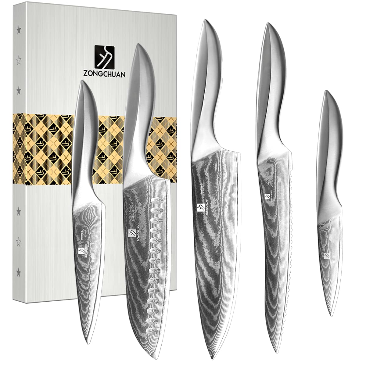 Cuchillo chef Zongchuan Damascus 8 pulgadas con filo suave para cortes precisos.
