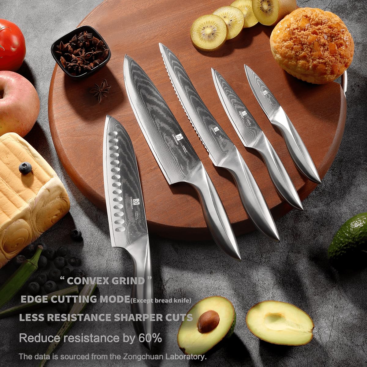 Cuchillo pan Zongchuan Damascus 8 pulgadas ideal para rebanar pan sin esfuerzo.