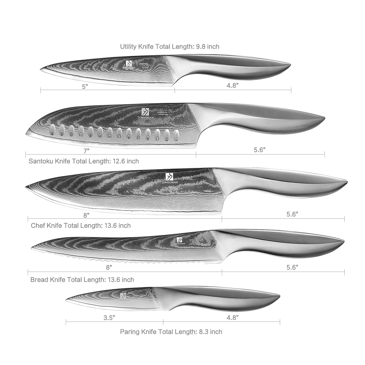 Cuchillo santoku Zongchuan Damascus 7 pulgadas perfecto para picar y cortar.