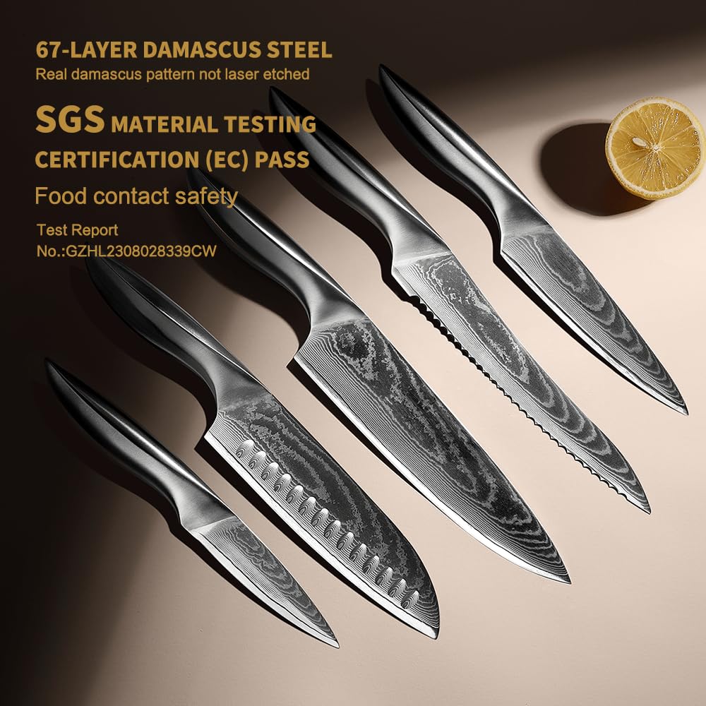 Cuchillo utilidad Zongchuan Damascus 5 pulgadas para preparar ingredientes pequeños.