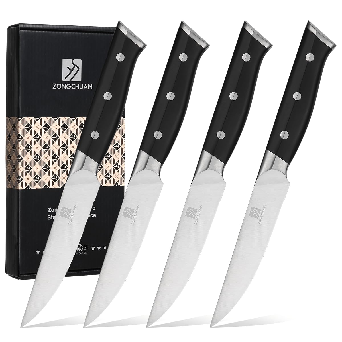 Cuchillos para bistec Zongchuan de 4 piezas listos para cortar con precisión