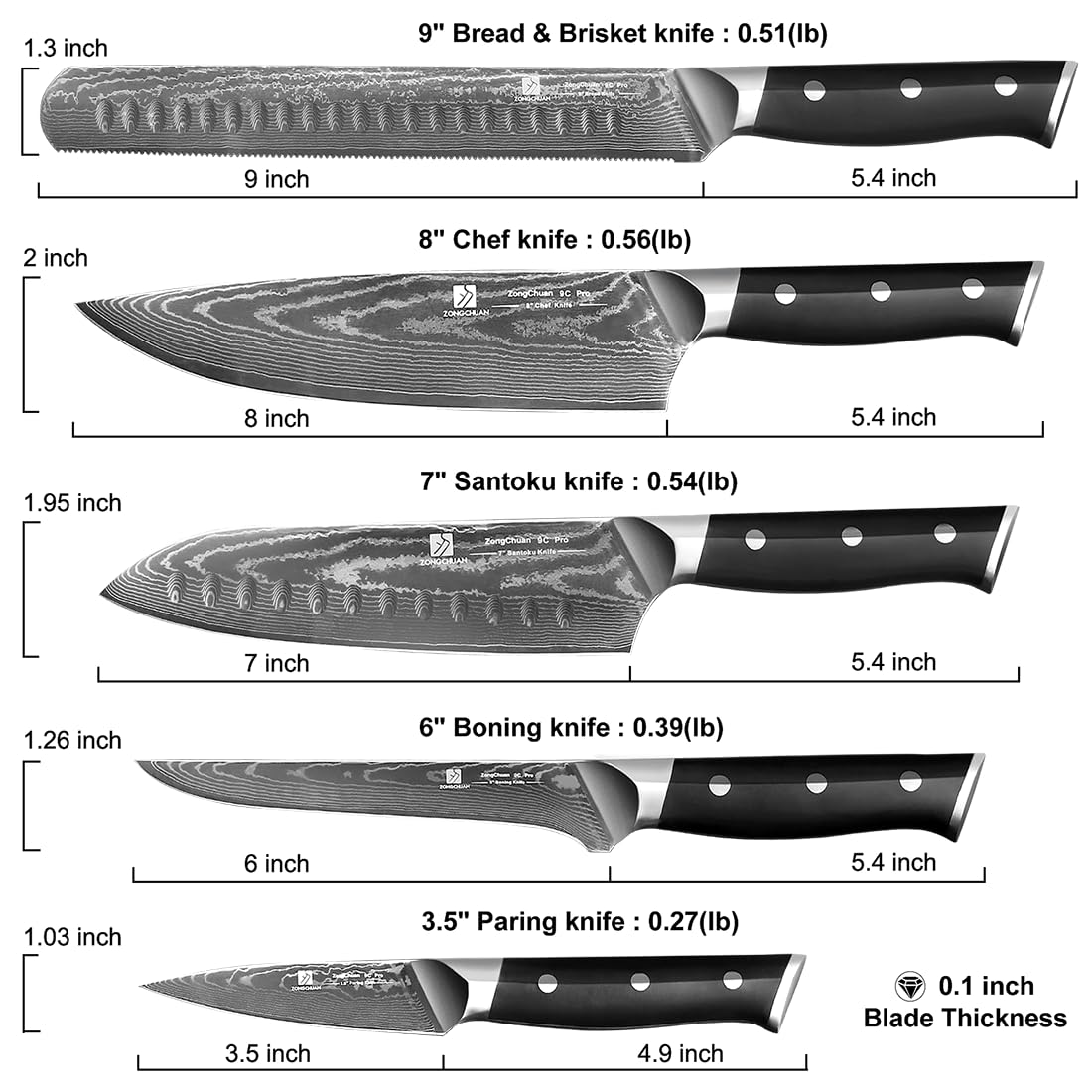 Cuchillo-santoku-7pulgadas Zongchuan, versátil para verduras y proteínas