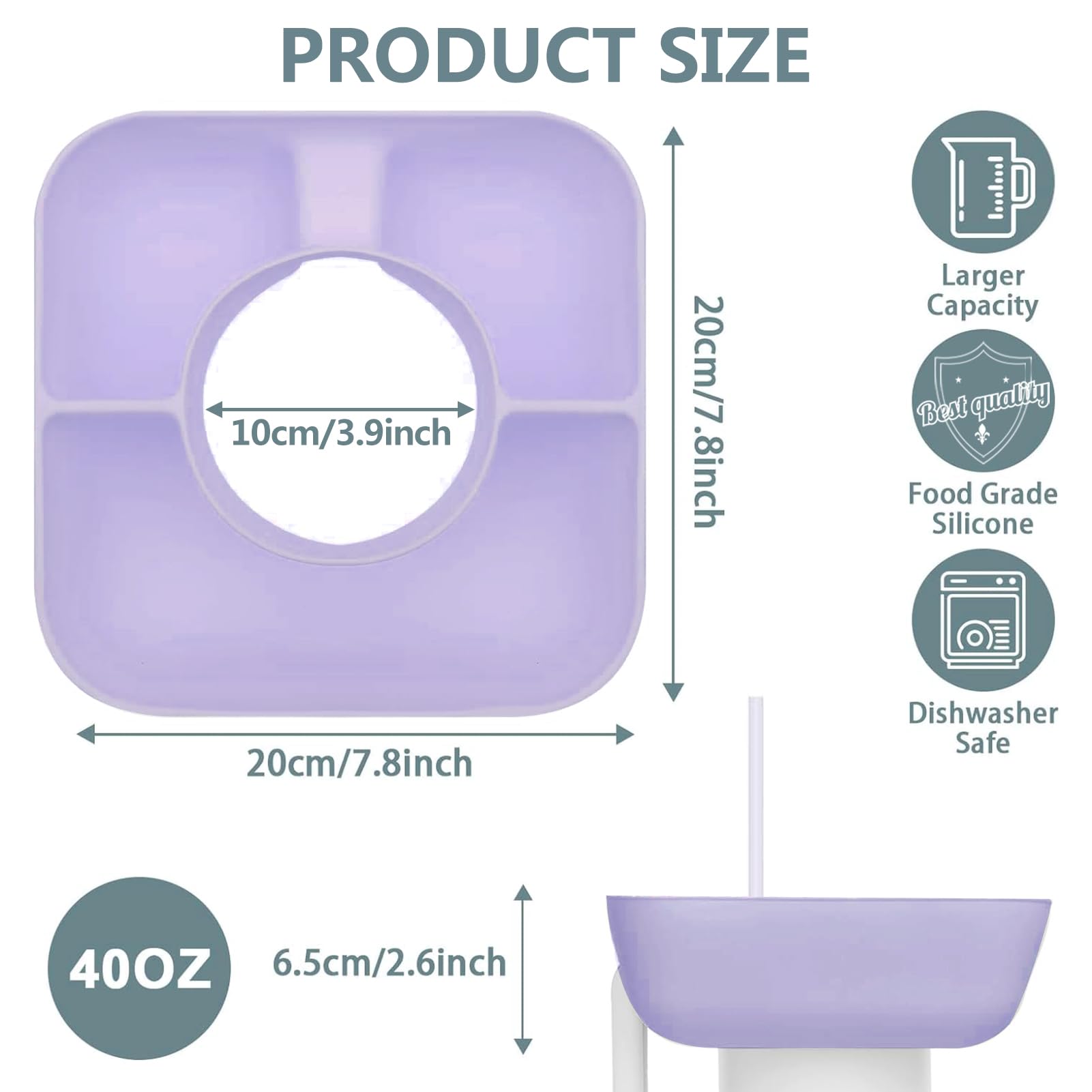 Zonyee anillo snack silicona para Stanley 40oz, opción práctica y ordenada.