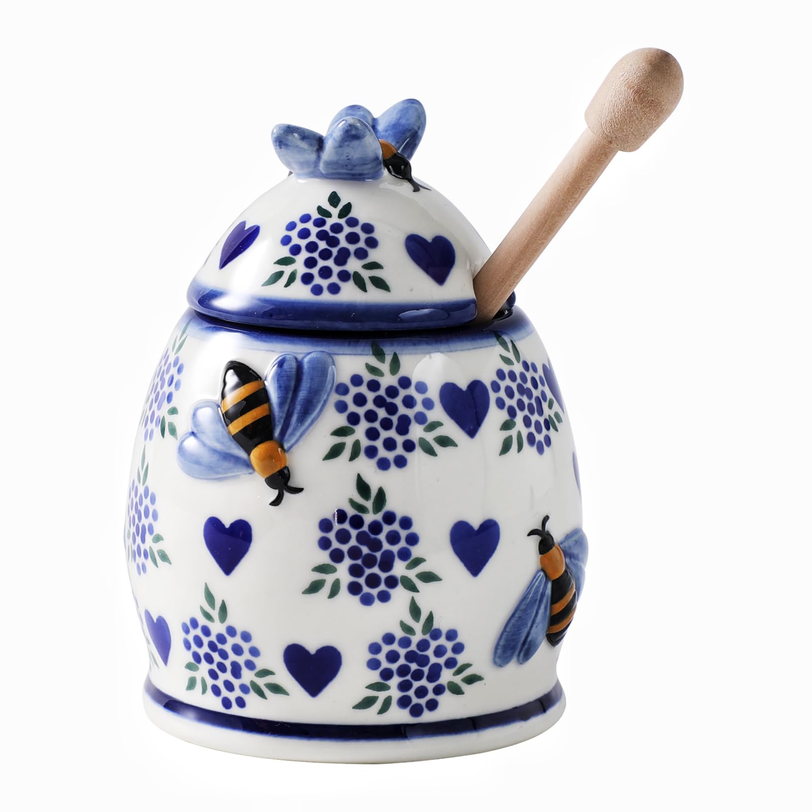 Zoobee tarro miel ceramica con cucharon y tapa para servicio sin goteos.