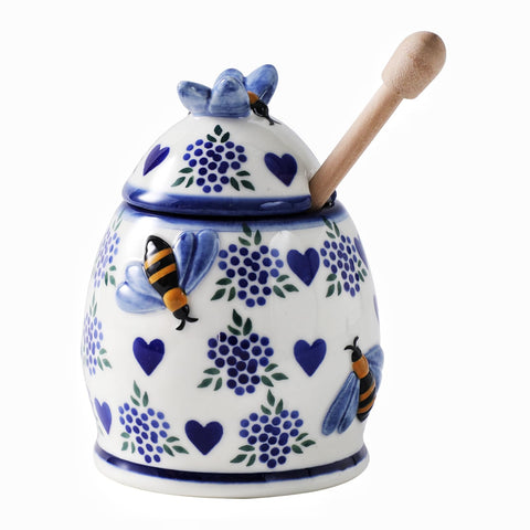 Zoobee tarro miel ceramica con cucharon y tapa para servicio sin goteos.