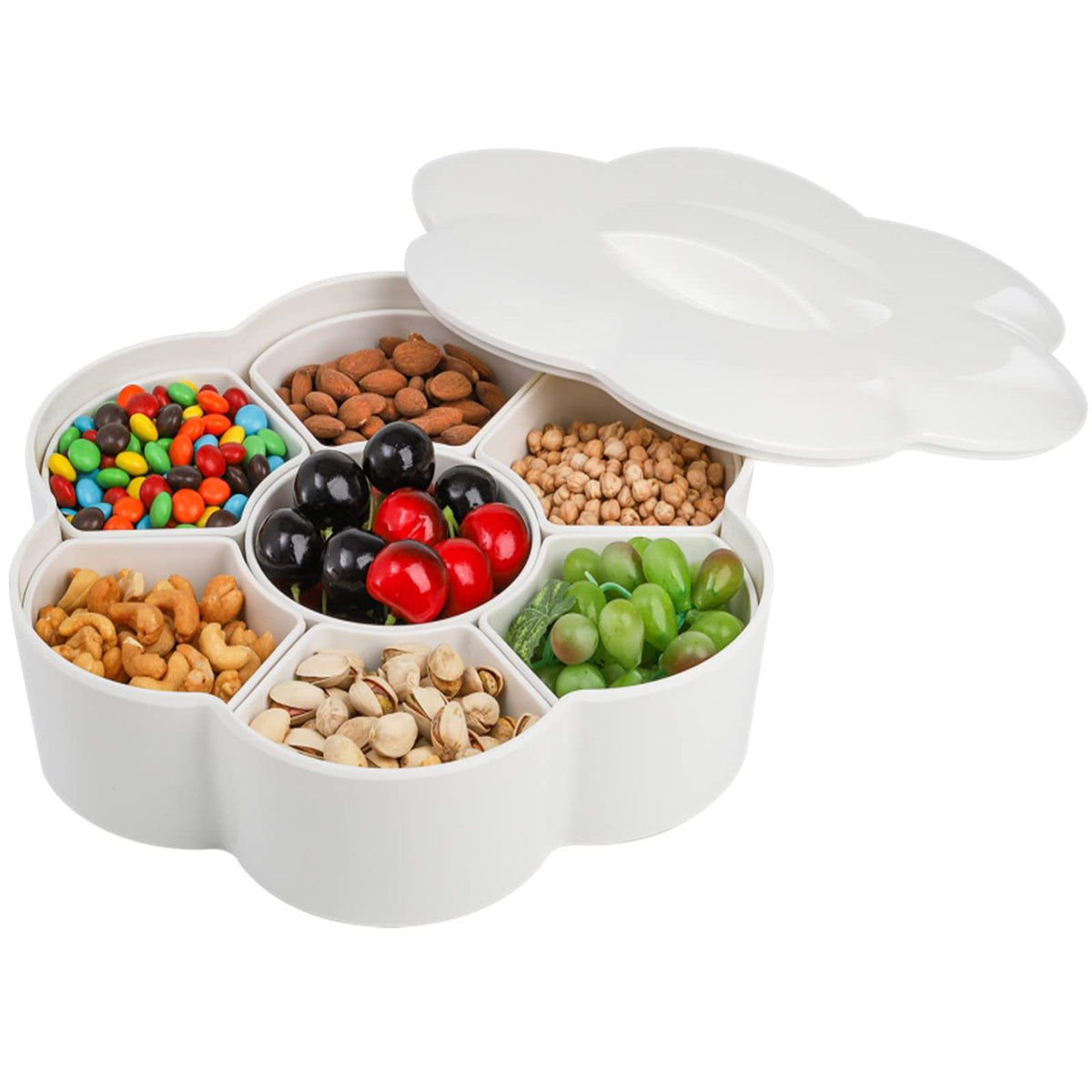 ZOOFOX bandeja dividida con tapa para aperitivos, fácil de almacenar y transportar.