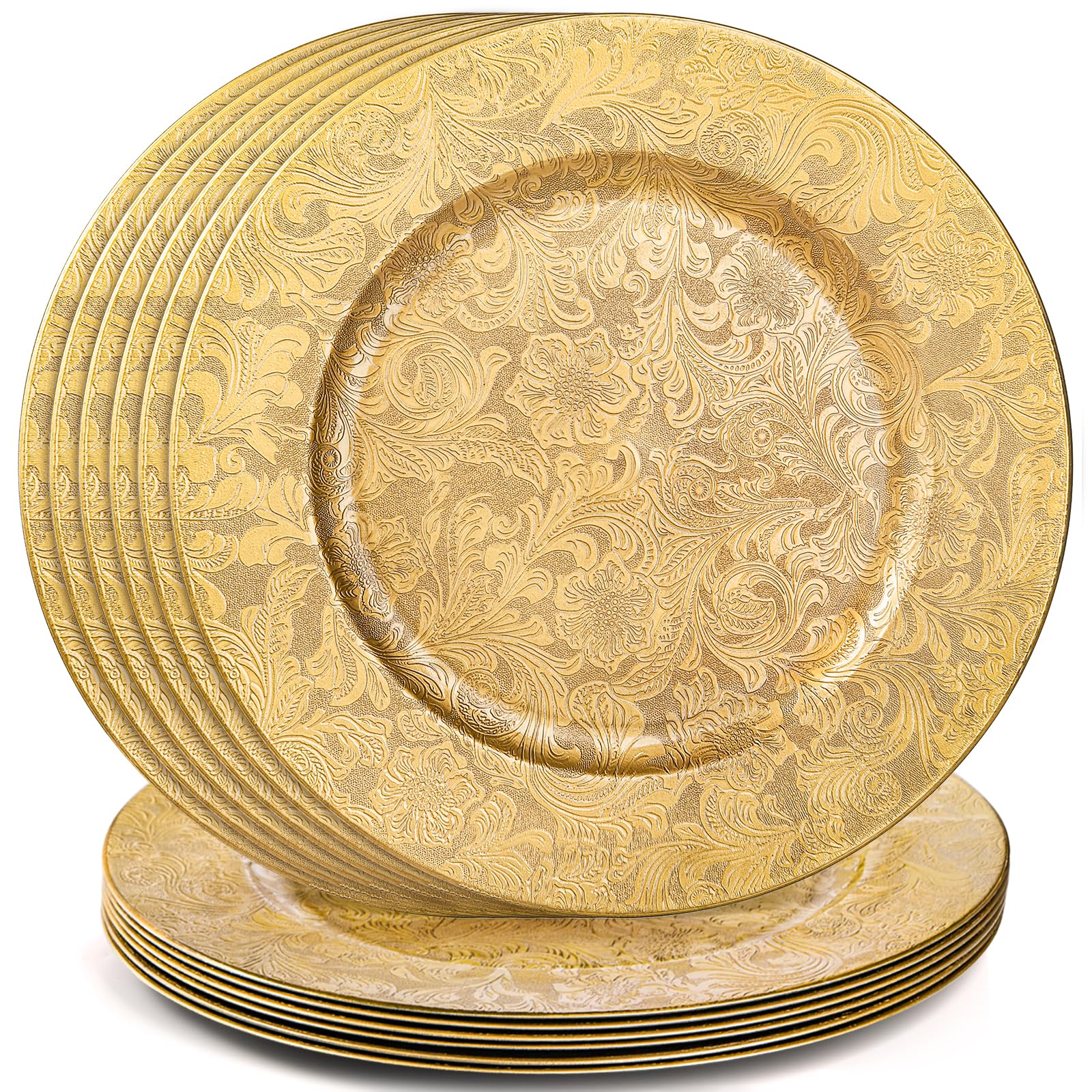 Cargadores dorados ZOOFOX de 13 pulgadas con diseño floral para cenas elegantes.