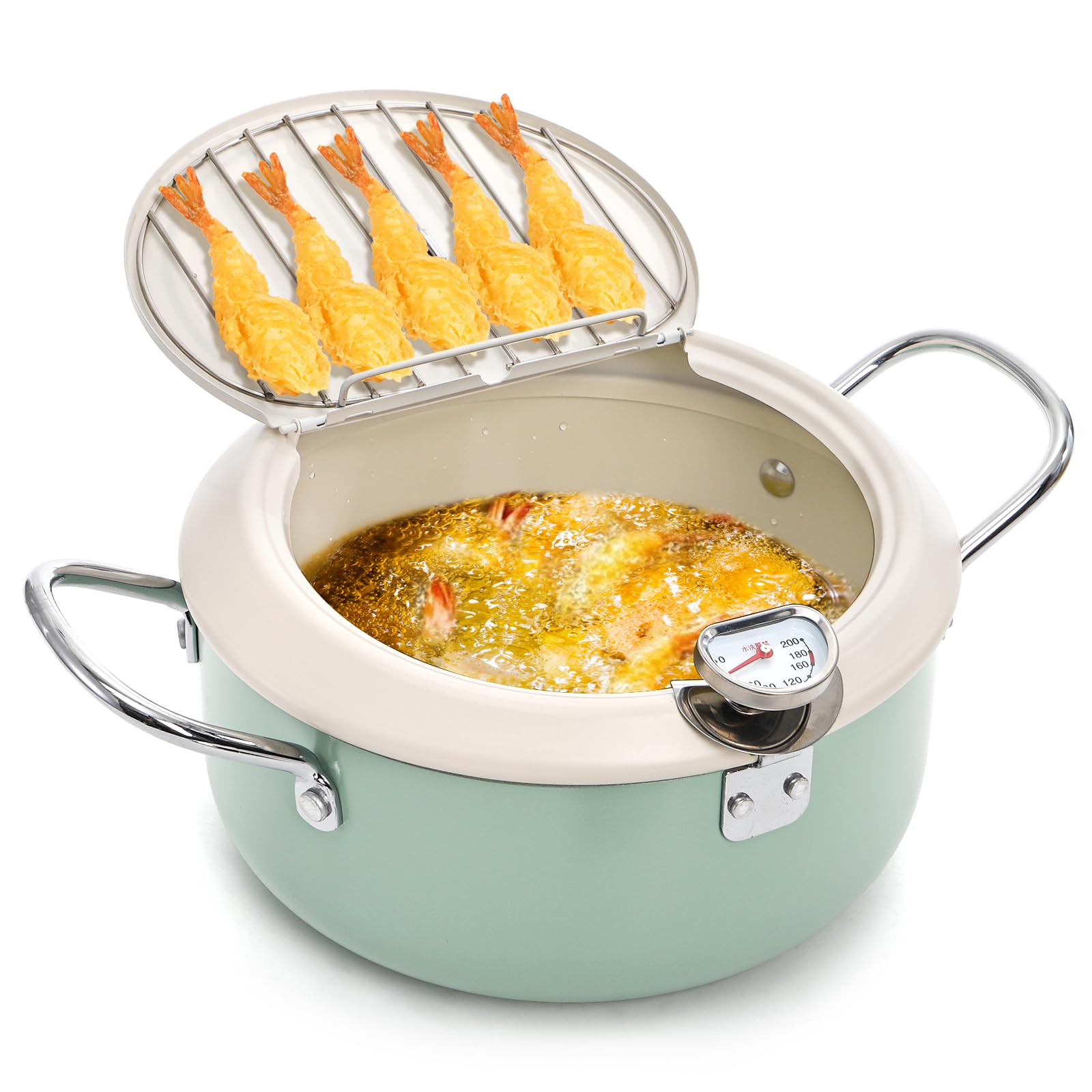 ZOOFOX Olla fritura profunda con termómetro para control de temperatura.