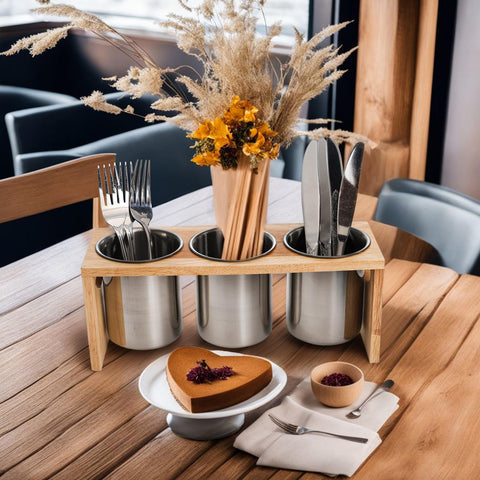 ZOOFOX paquete incluye base de madera y tres contenedores para cubiertos