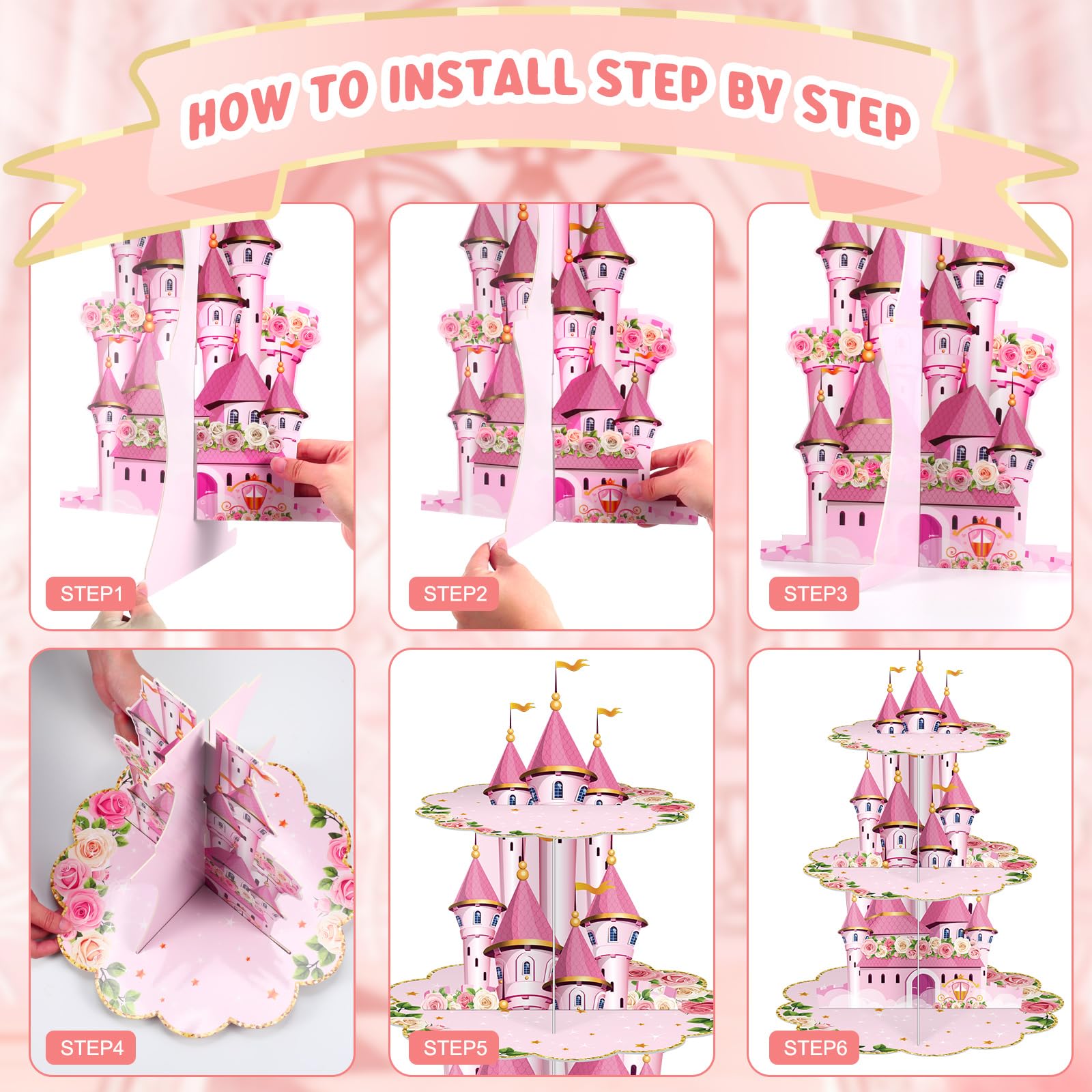 Zopeal castillo-princesa-rosa, impresión doble con colores vivos.