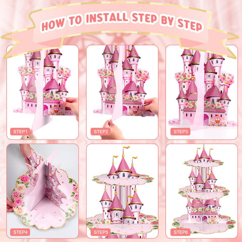 Zopeal castillo-princesa-rosa, impresión doble con colores vivos.