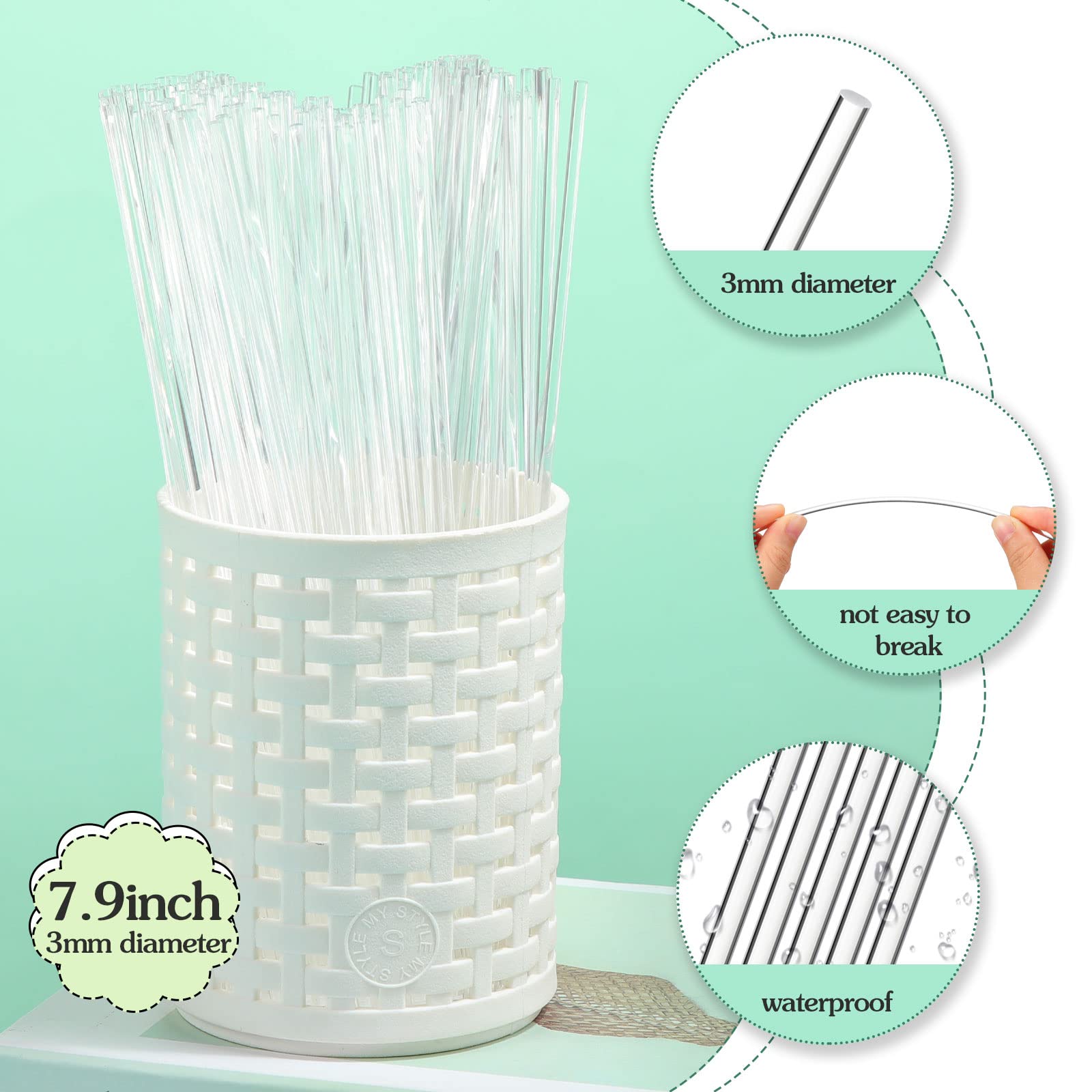 Zopeal palitos acrílicos transparentes de 3 mm, cristalinos para decoraciones.