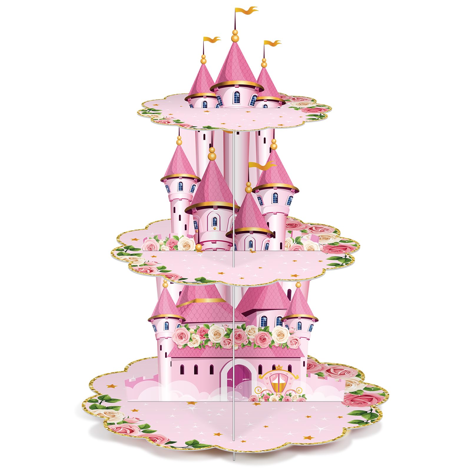 Zopeal torre-cupcakes princesa rosa tres niveles, soporte elegante para dulces.