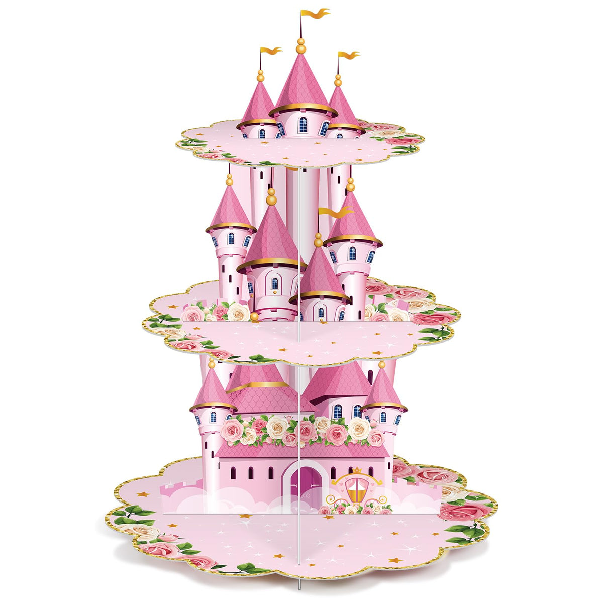Zopeal torre-cupcakes princesa rosa tres niveles, soporte elegante para dulces.