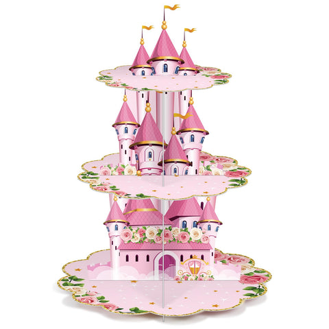 Zopeal torre-cupcakes princesa rosa tres niveles, soporte elegante para dulces.