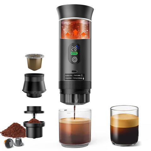 Cafetera Zordin portátil con 20 bar para viaje cómodo y aromático.