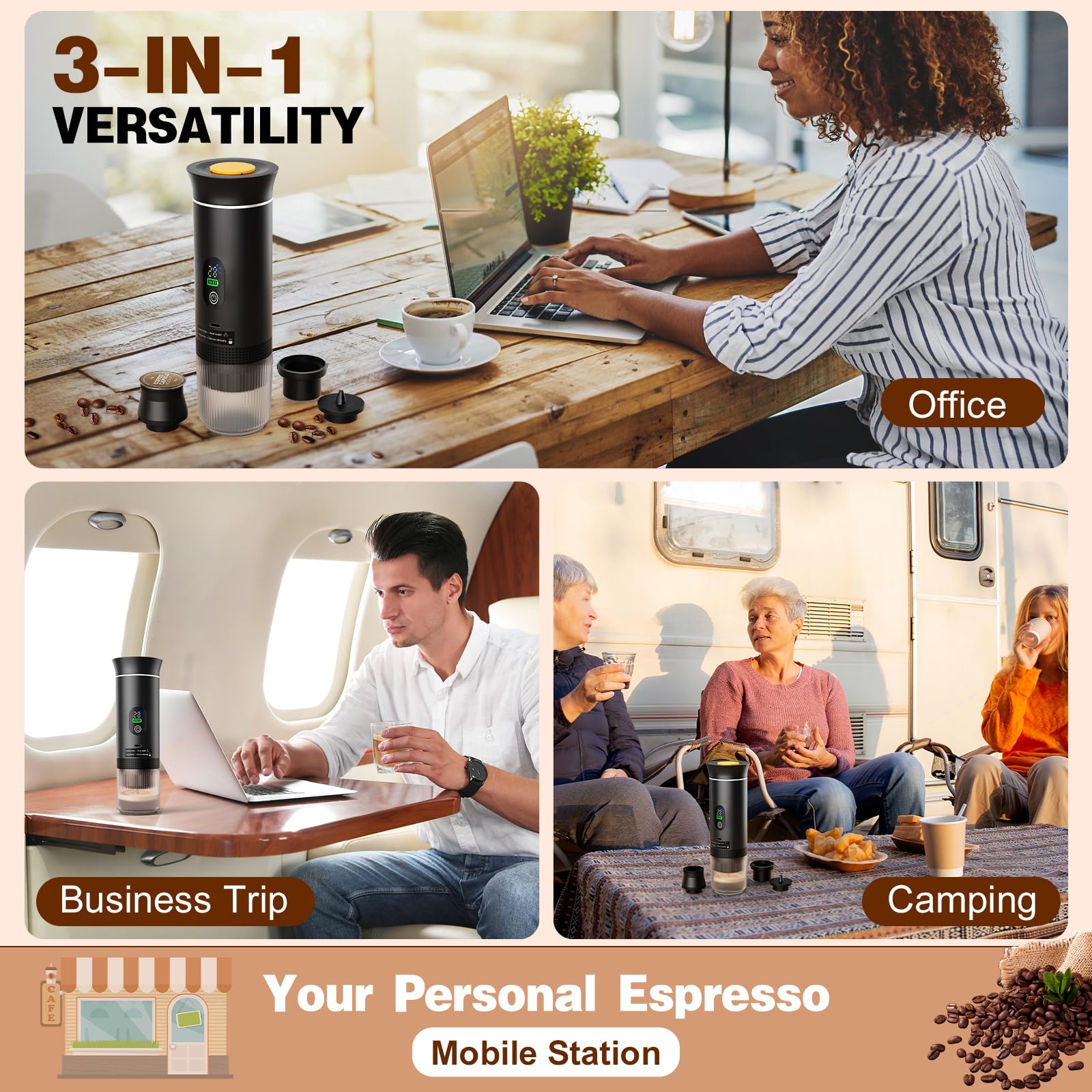 Diseño compacto y ligero de la cafetera Zordin para transporte.