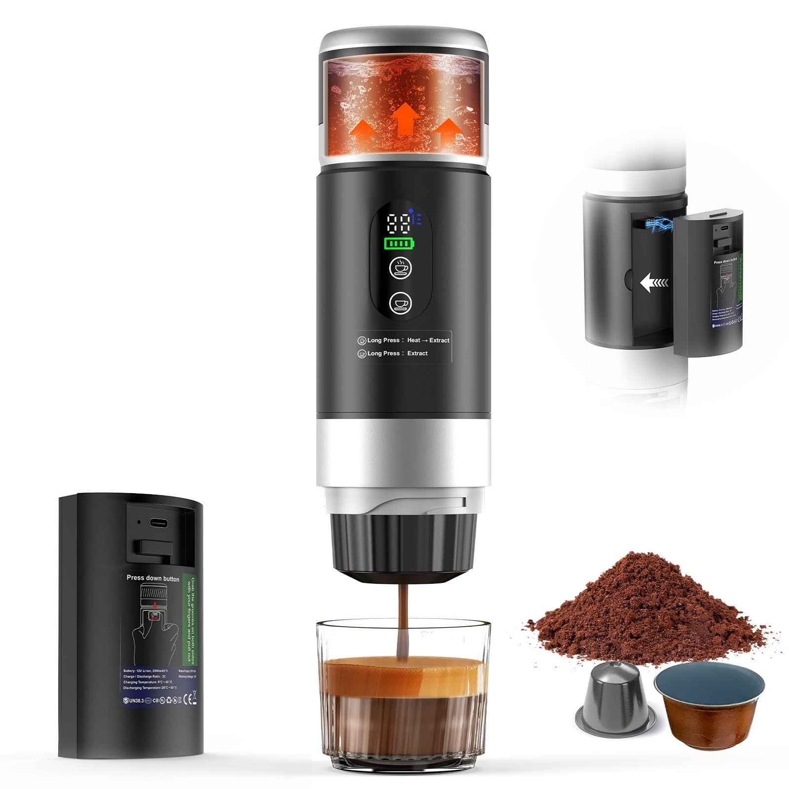 Zordin: máquina espresso portátil con batería removible para viajar