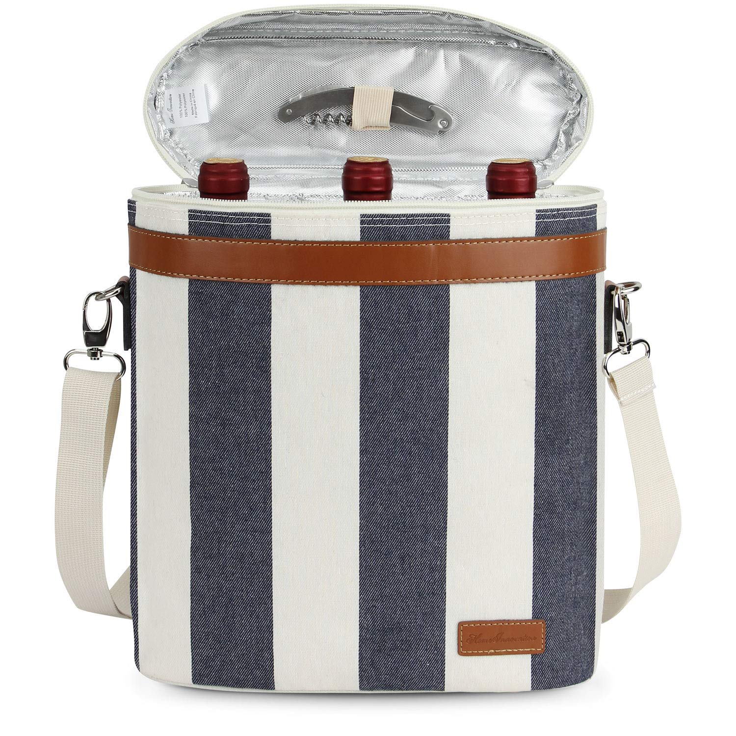 ZORMY bolsa para vino de tres botellas con aislamiento, ideal para playa y picnic.