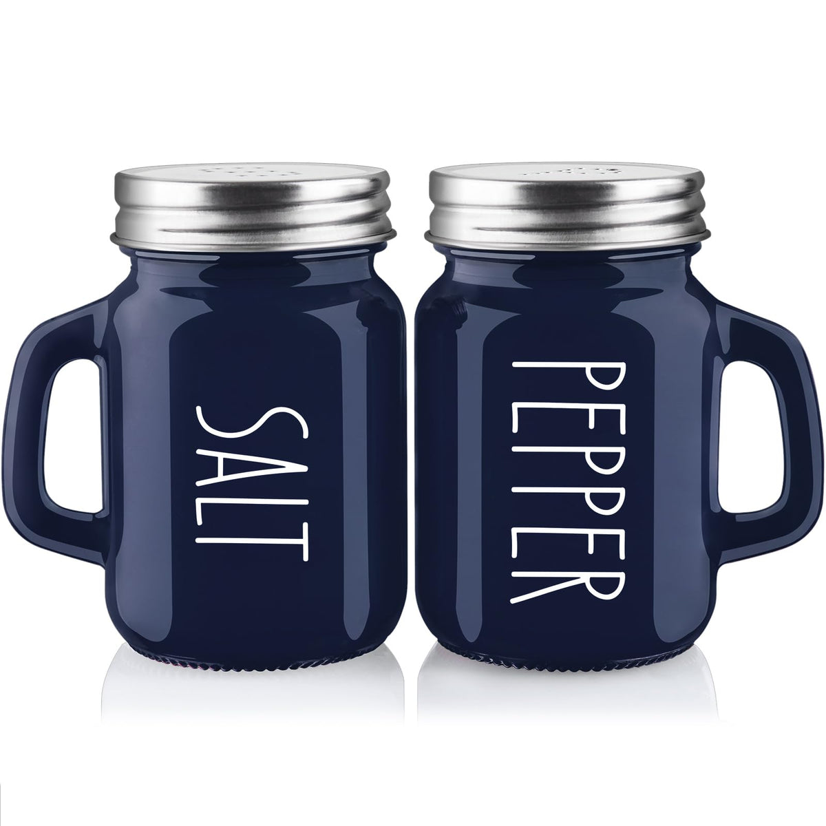 Conjunto ZOSUJO salero y pimentero azul marino con vidrio, 4oz y tapas inoxidables para uso diario