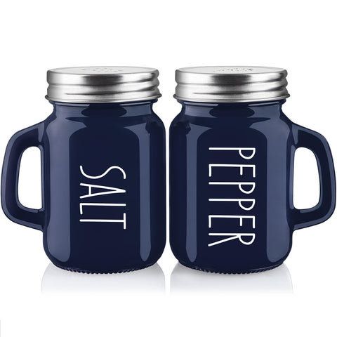 Conjunto ZOSUJO salero y pimentero azul marino con vidrio, 4oz y tapas inoxidables para uso diario