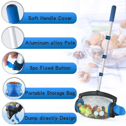 Zozen recolector de nueces con ajuste de altura adaptable a distintas estaturas.