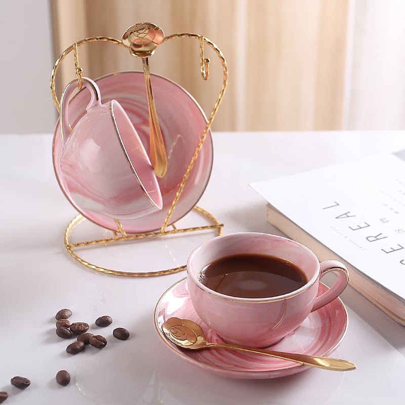 ZPGXLRZ platillos cerámica rosa conjunto para taza, complemento perfecto de mesa