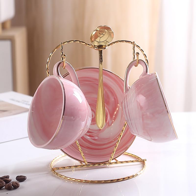 ZPGXLRZ tazas espresso cerámica 4oz rosa apilables para ahorro de espacio