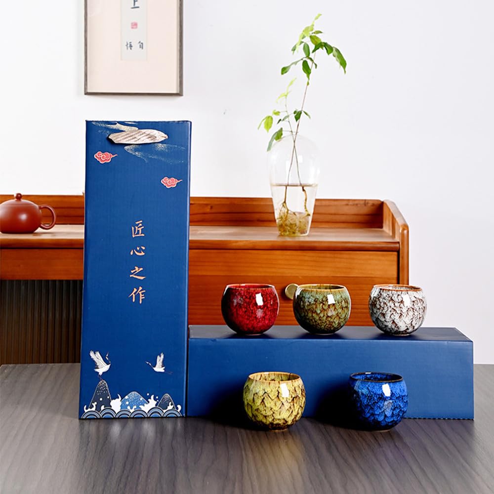Tazas cerámicas ZPGXLRZ con cinco colores para compartir en familia.