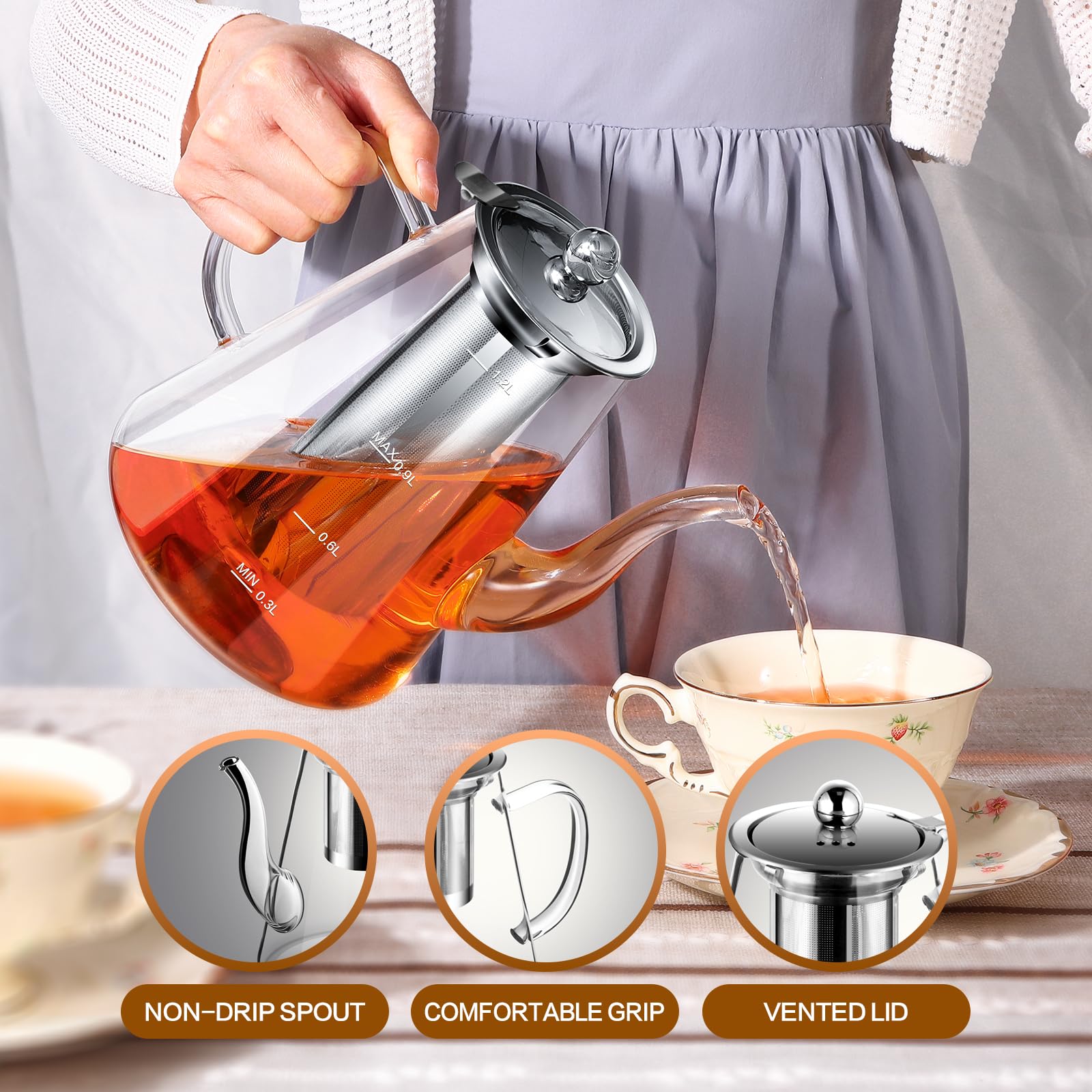 Tetera Zpose con tapa abatible y ventilación para verter sin esfuerzo