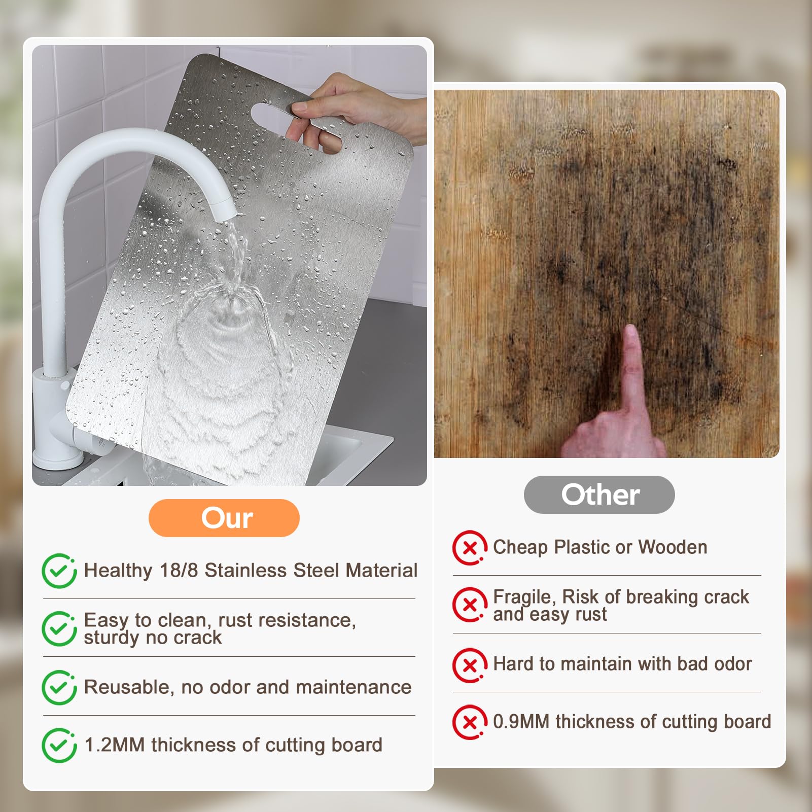 ZPUFAW tabla 12x8, tamaño mediano para verduras y cubos.