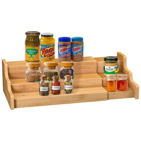 Zri Bamboo Organizador de especias, vista frontal, acceso rápido a condimentos
