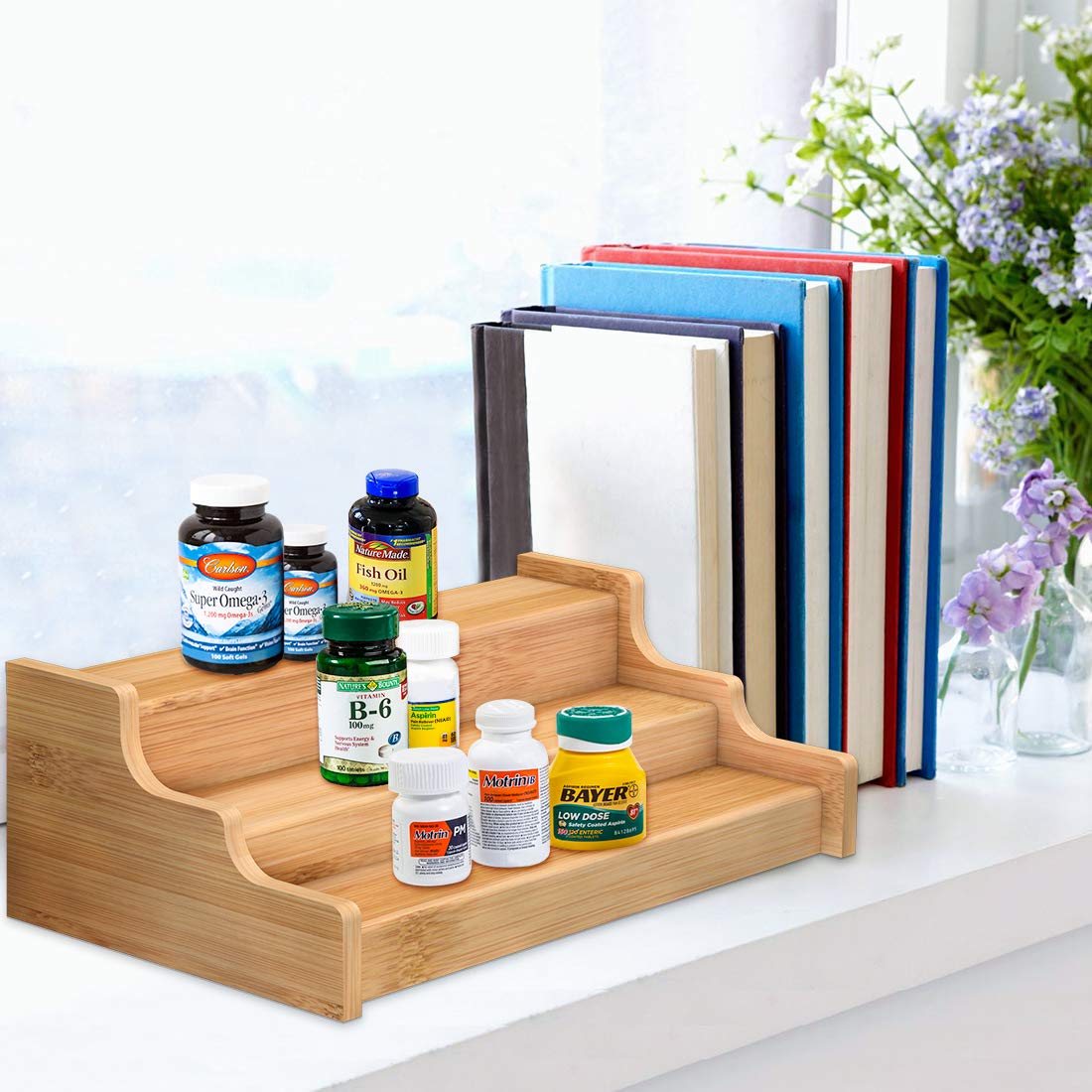 Zri Bamboo Uso en armario cocina, organizando condimentos y vitaminas
